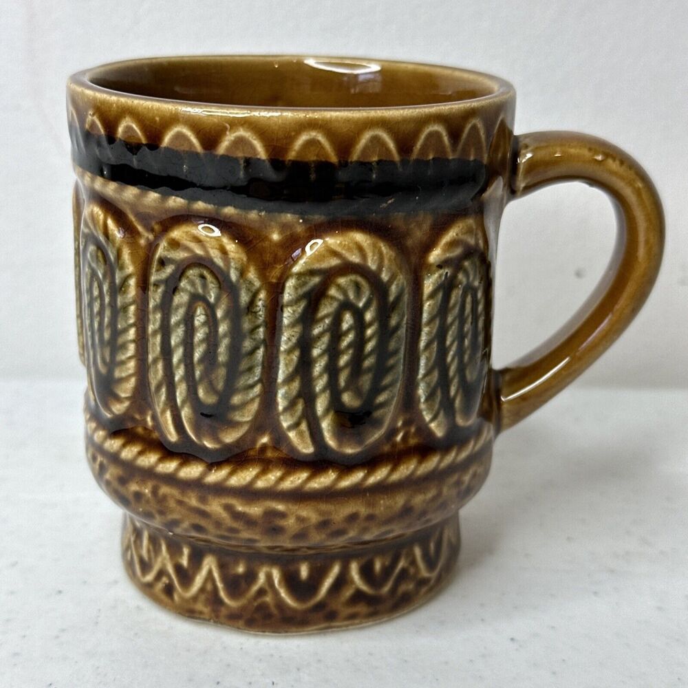 Replacement Vintage Japan Tiki Design Ceramic Coffee Cup Mug Browns‎